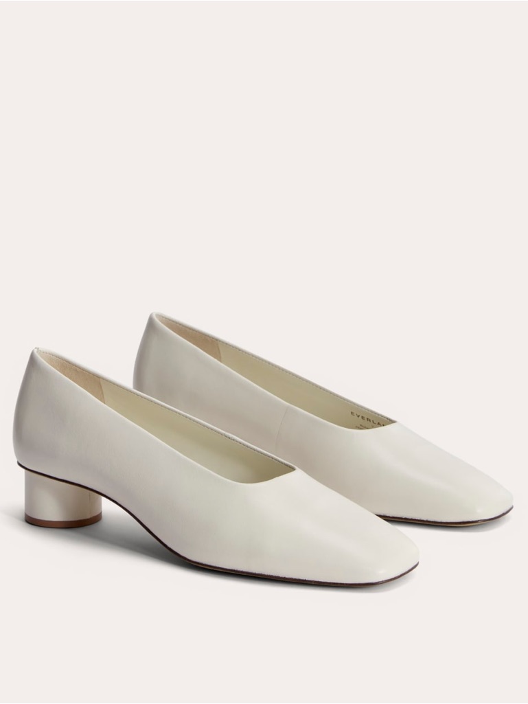 Everlane The Gallery Pump Leather Canvas Cream Circular Heel Square Toe 9.5 Nwb